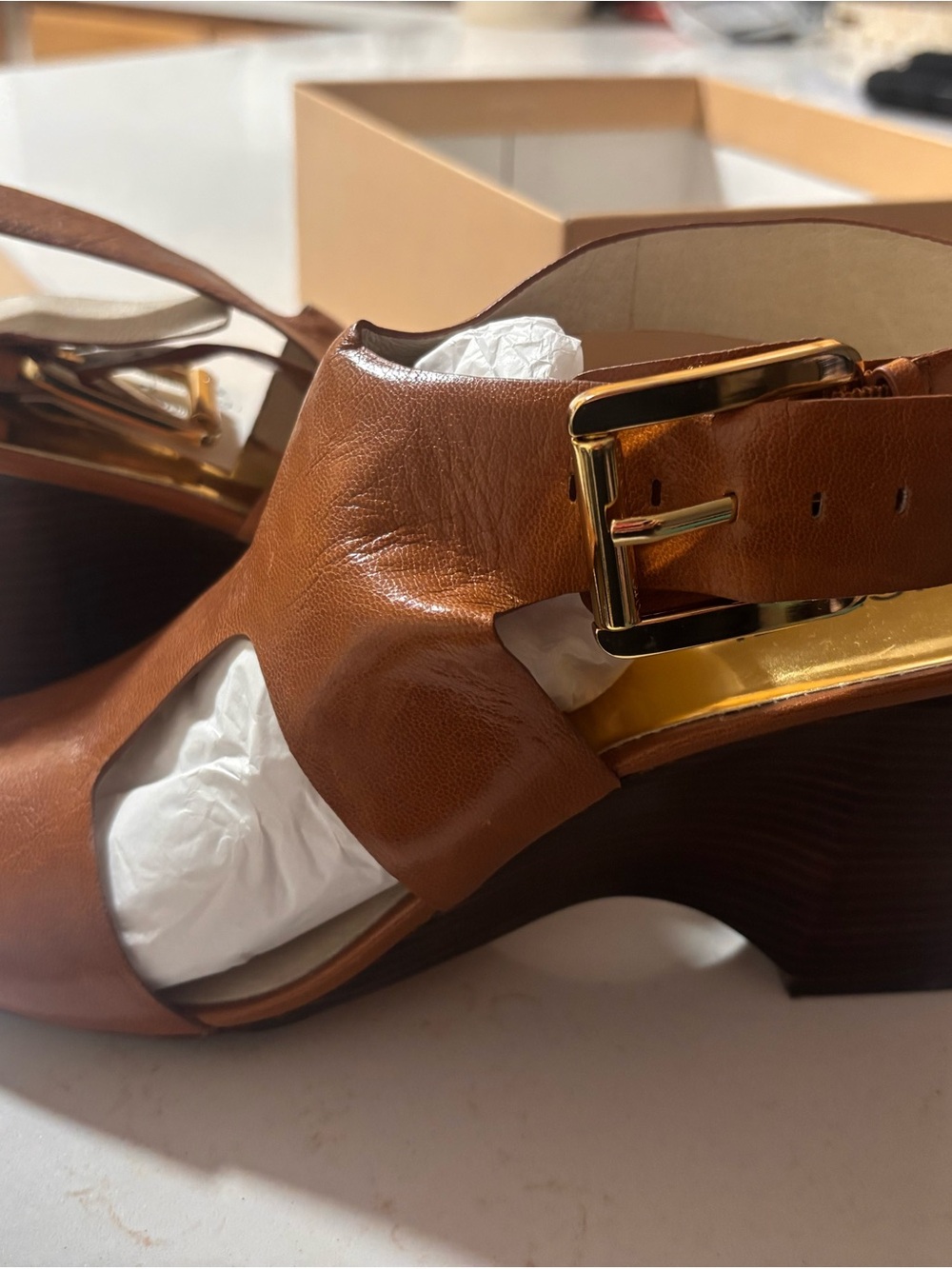 Michael Kors brown Leather Wedge Sandal heels size9